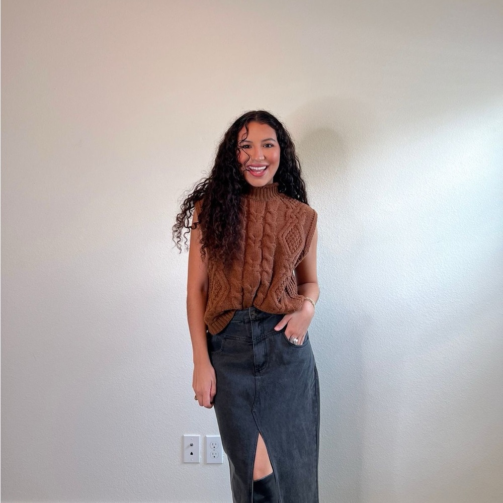 Sleeveless Cowl Neck Sweater in Rust Brown - Picture 7 of 7